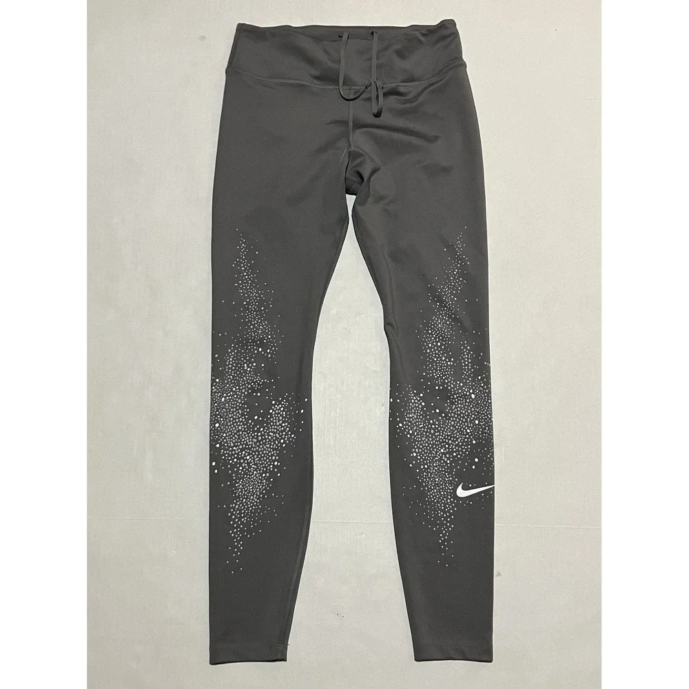 Nike Dri-Fit Womens Size Medium Gray Black Running Stretch‎ Legging Zipper Cuff